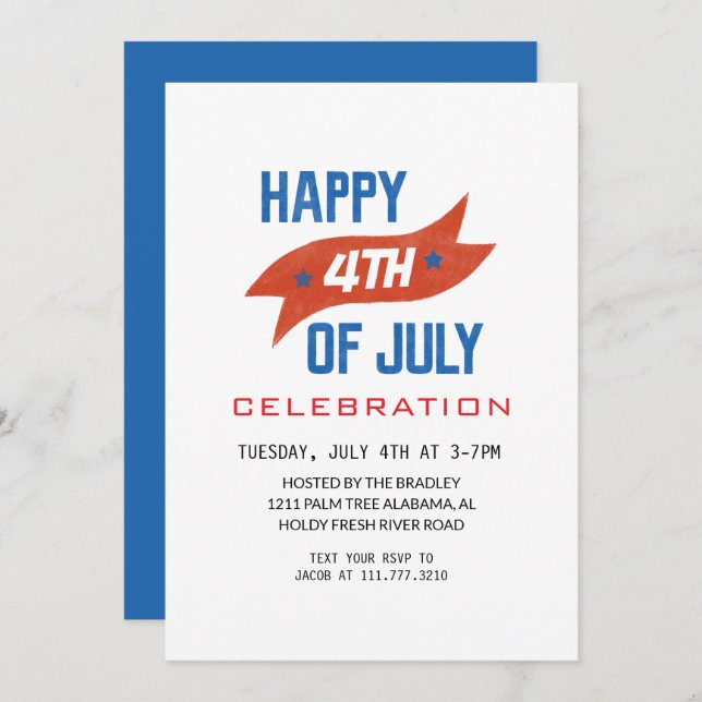 Convite Red White e Blue Dia da Independência do Quarto de (Frente/Verso)
