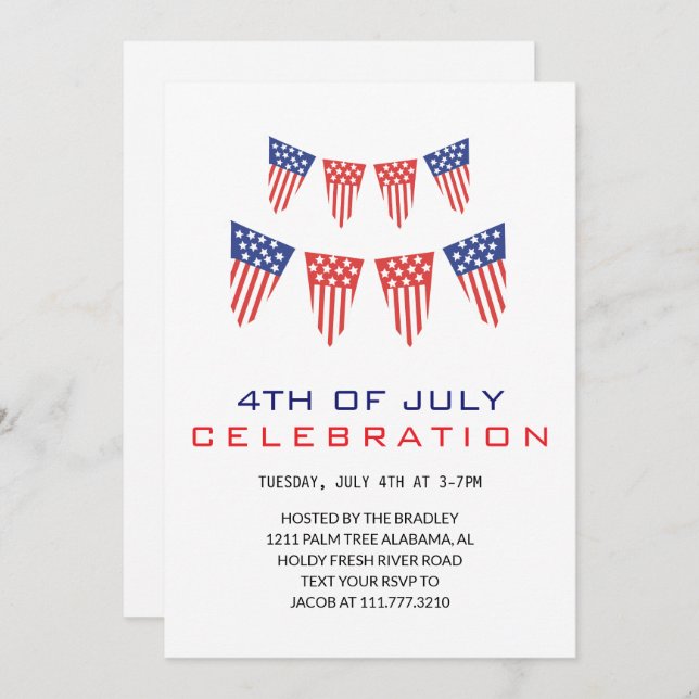 Convite Red White e Blue Dia da Independência do Quarto de (Frente/Verso)