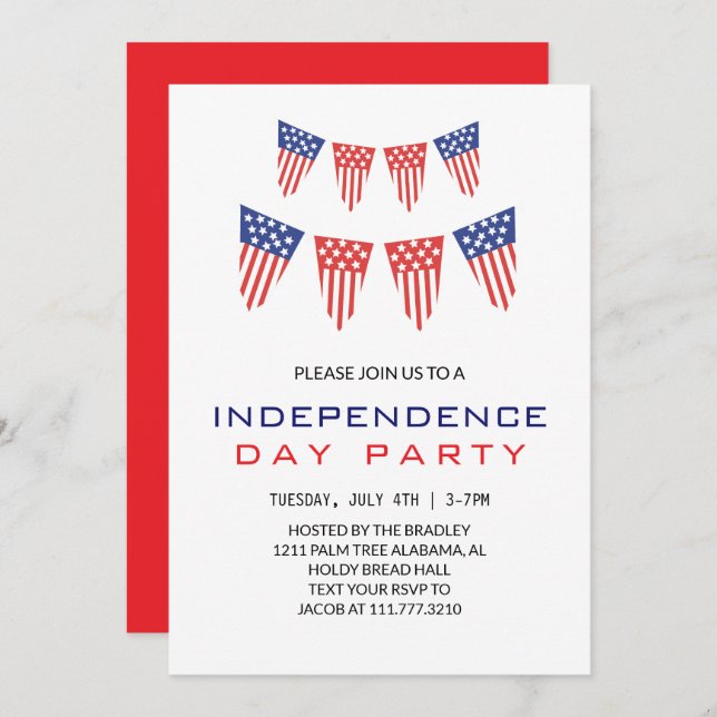 Convite Red White e Blue Dia da Independência do Quarto de (Frente/Verso)
