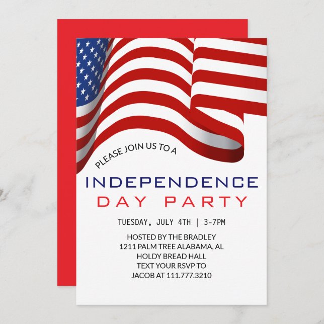Convite Red White e Blue Dia da Independência do Quarto de (Frente/Verso)