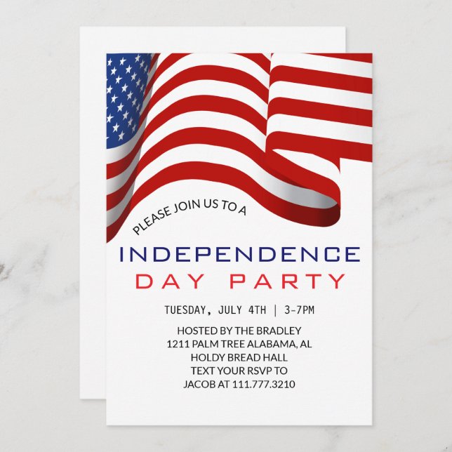 Convite Red White e Blue Dia da Independência do Quarto de (Frente/Verso)