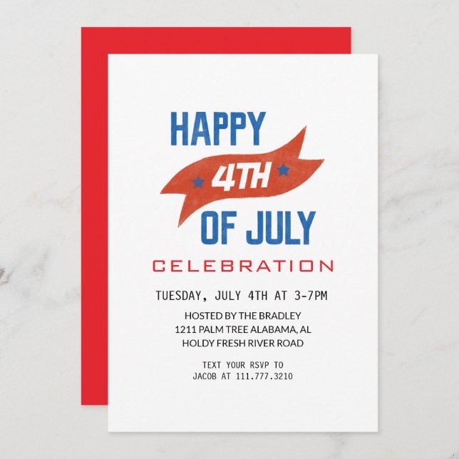 Convite Red White e Blue Dia da Independência do Quarto de (Frente/Verso)