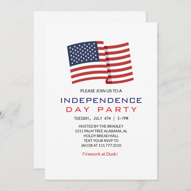 Convite Red White e Blue Dia da Independência do Quarto de (Frente/Verso)