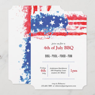 Convite Red White e Blue Splatter American Flag