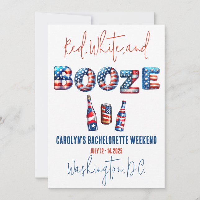 Convite Red, White e Booze, Festa de Bachelorette Patrióti (Frente)