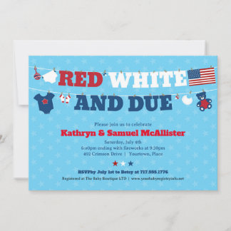 Convite Red White e due Chá de fraldas Clothesline 4 de ju