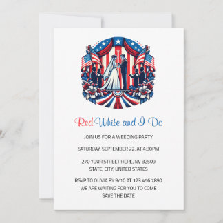 Convite Red White e eu fazemos um casamento Patriótico no