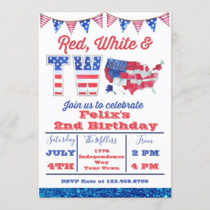 Convite Red White e Two American 4 de julho de aniversári