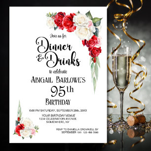 Convite Red White Floral Janta e Bebidas 95.o Aniversário
