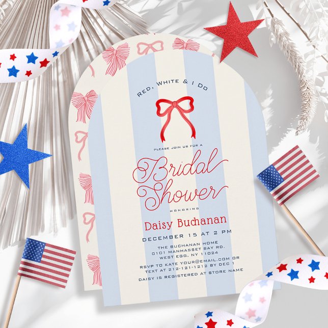Convite Red White & I Do Bow Blue Stripes Bridal Shower (Criador carregado)