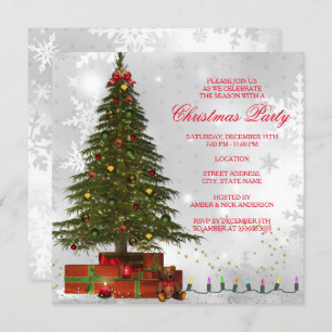 Convite Red White Lights Tree Festa de Natal Festiva
