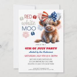Convite Red White Moo Patriótico Vaca Highland 4 De Julho