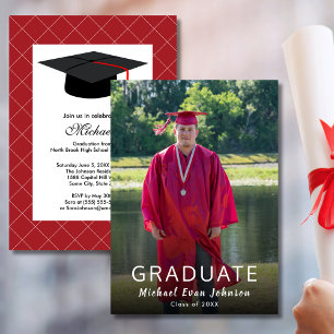 Convite Red White Photo Class of 20XX Modern Graduation