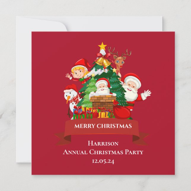 Convite Red & White Simple Feliz Natal (Frente)