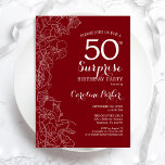 Convite Red White Surprise 50th Festa de aniversário<br><div class="desc">Red White Floral Surprise 50th Convite de aniversário. Design minimalista moderno com sotaques botânicos e letra de escrita tipográfica. Simples cartão de convite floral perfeito para uma festa surpresa na moda. Pode ser personalizado para qualquer idade. Impressos convites Zazzle ou modelo de impressão digital instantânea para download.</div>