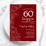 Convite Red White Surprise 60th Festa de aniversário<br><div class="desc">Red White Floral Surpresa 60º Convite de aniversário. Design minimalista moderno com sotaques botânicos e letra de escrita tipográfica. Simples cartão de convite floral perfeito para uma festa surpresa na moda. Pode ser personalizado para qualquer idade. Impressos convites Zazzle ou modelo de impressão digital instantânea para download.</div>