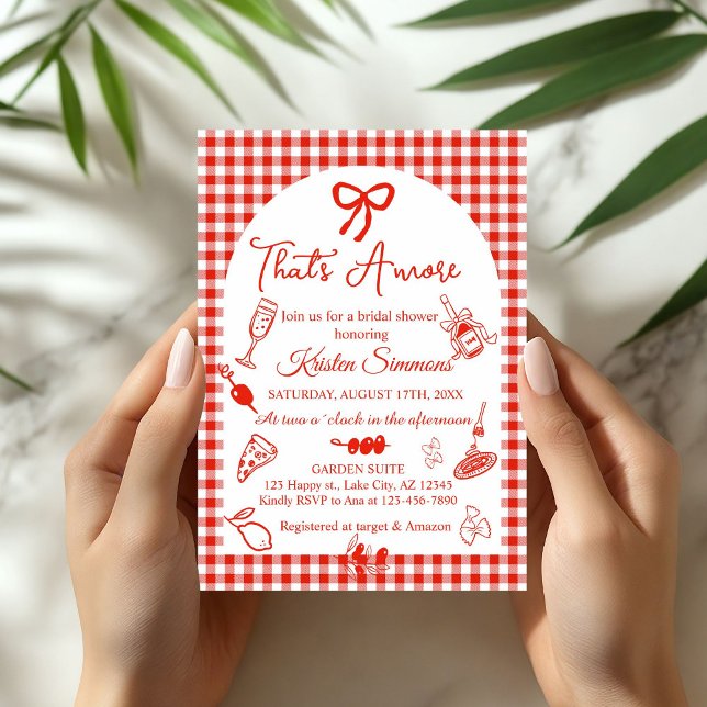 Convite Red White That's Amore Bridal Shower Invitation (That's Amore Italian Food Bridal Shower Invitation)