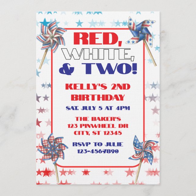 Convite Red, White, & Two, 2nd Birthday (Frente)