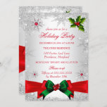 Convite Red White Winter Wonderland Holiday Party<br><div class="desc">Convite para o Feriado Vermelho Verde de Prata Branca. Design de floco de neve de joias Silver Sparkle. Por favor,  note: todas as imagens planas,  elas não têm joias reais!</div>