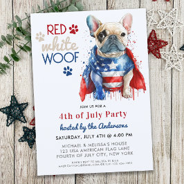 Convite Red White Woof Patriotic French Buldogue 4 de julh