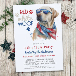 Convite Red White Woof Patriotic Labrador Dog 4 De Julho