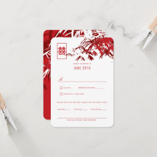 Convite Red & White Zen Bamboo deixa RSVP de Casamento Chi