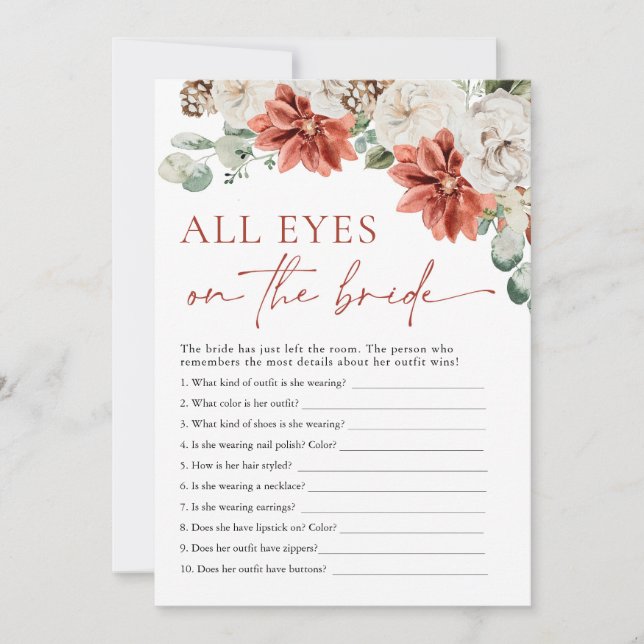 Convite Red Winter All Eyes on the Bride Bridal Game (Frente)