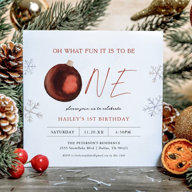 Convite Red Winter Oh Que Festa Divertida De primeiro aniv (Criador carregado)