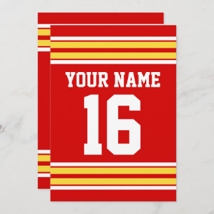 Convite Red with Yellow White Stripes Team Jersey