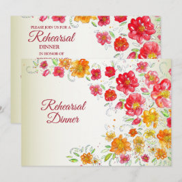 Convite Red Yellow Pink Floral Wedding Rehearsal Dinner