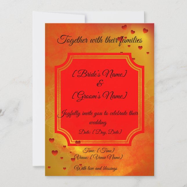 Convite Red & Yellow Traditional Wedding Invitation |  (Frente)