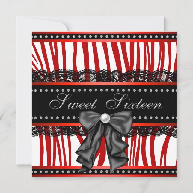 Convite Red Zebra Sweet Sessenta Festas de aniversário (Frente)