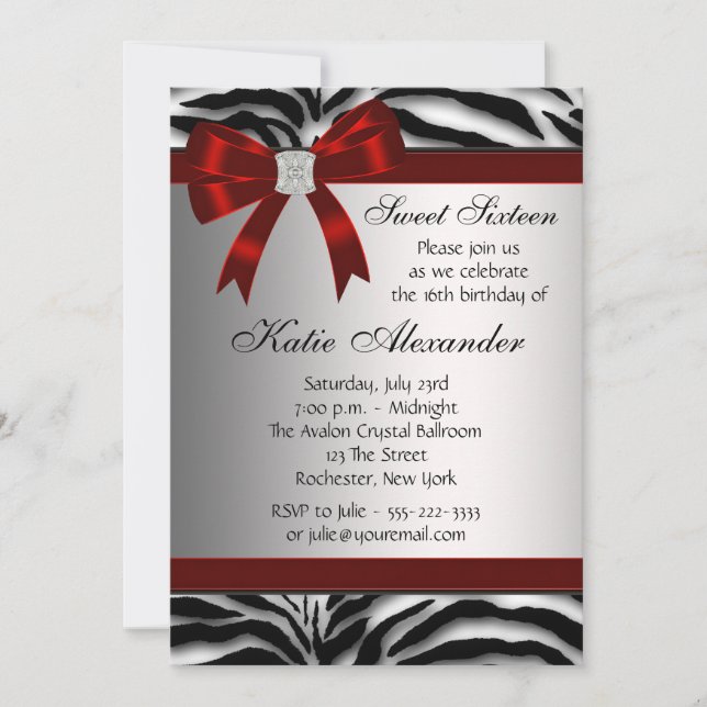 Convite Red Zebra Sweet Sessenta Festas de aniversário (Frente)