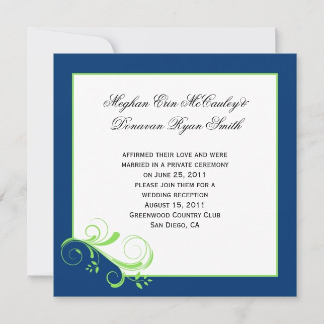 Convite Redemoinho Azul Marinho Verde Lima Pós Casamento (Frente)