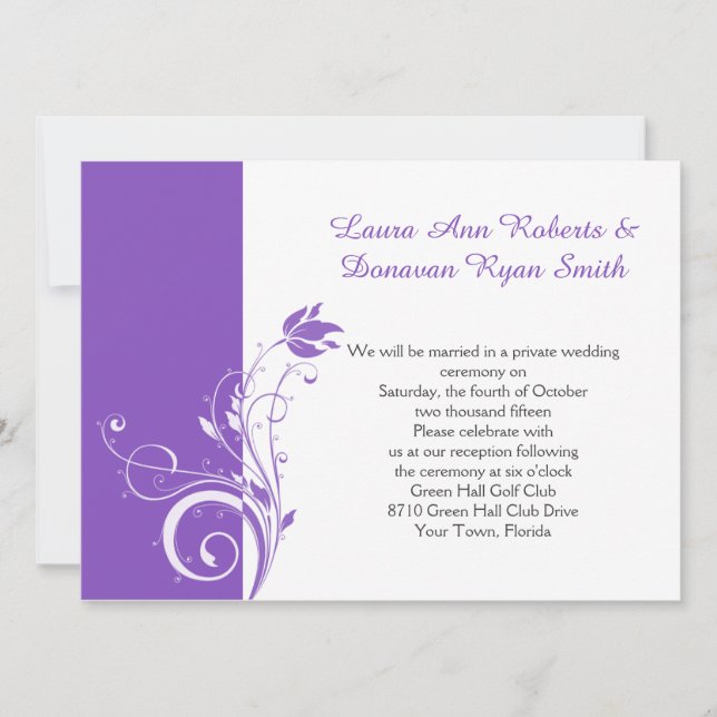 Convite Redemoinho Floral Roxo e Branco Apenas Recepção (Frente)