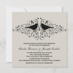 Convite Redemoinhos bege do pássaro do amor que Wedding o