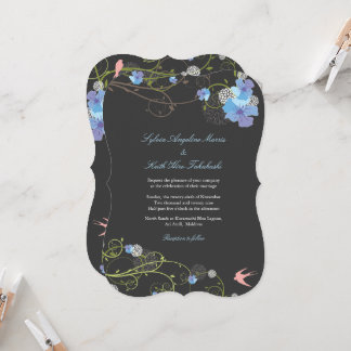 Convite Redemoinhos de Hibisco Azul e Andorinhas Casamento