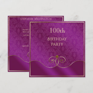 Convite Redemoinhos Roxos e Dourados Elegantes, Damask 100