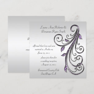 Convite Redemoinhos Roxos e Prateados em Fundo Prateado
