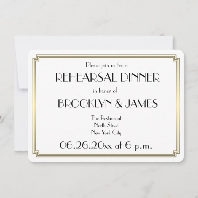 Convite Redondo de Ensaio de Casamento Gatsby Art  (Frente)