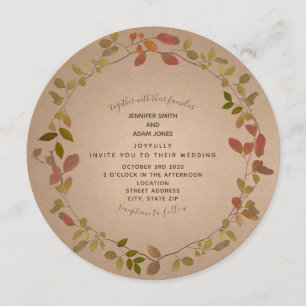 Convite redondo do casamento do outono botânico