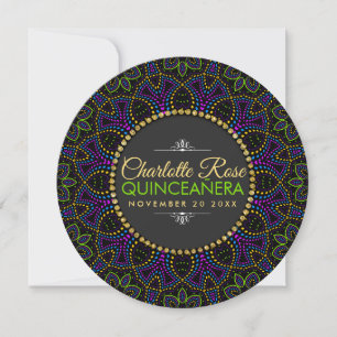 Convite Redondo Neon Mandala Groovy Quinceañera