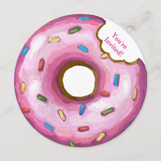 Convite redondo para Festa de aniversário cor-de-r