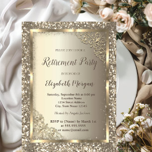 Convite Redução de Frame Floral com Glitter Dourado