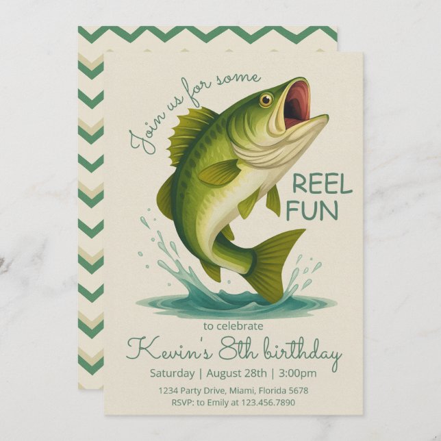 Convite Reel in the Fun Fishing Birthday (Frente/Verso)