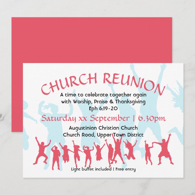Convite REENCONTRO DE IGREJA Rosa Escuro Personalizável Mo (Frente/Verso)