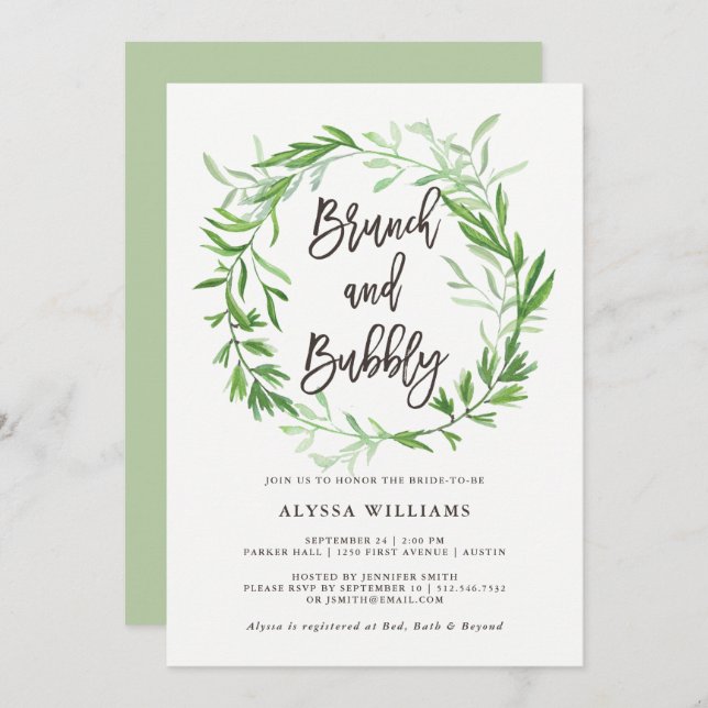 Convite Refeição matinal botânica da grinalda das folhas e (Frente/Verso)