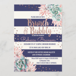 Convite Refeição matinal Dourado das listras do marinho do