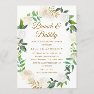 Convite Refeição matinal floral Dourado da grinalda e ch