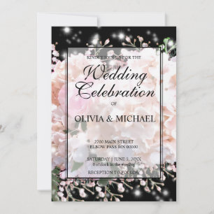 Convite Refeições brancas e negras romanas hidrangas como